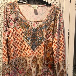 Sundance embroidered print tee shirt top size L